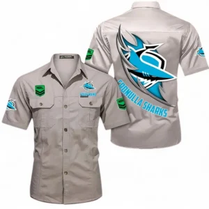 Cronulla Sharks Fans Gift Short Sleeved Shirt, All Over Print Short Sleeved Shirt For Sport Fan, Custom Name NRL173071625002-Gray