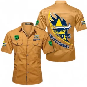 North Queensland Cowboys Fans Gift Short Sleeved Shirt, All Over Print Short Sleeved Shirt For Sport Fan, Custom Name NRL173071625003-Turmeric