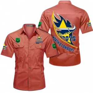 North Queensland Cowboys Fans Gift Short Sleeved Shirt, All Over Print Short Sleeved Shirt For Sport Fan, Custom Name NRL173071625003-Red