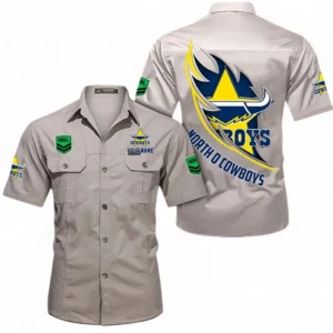 North Queensland Cowboys Fans Gift Short Sleeved Shirt, All Over Print Short Sleeved Shirt For Sport Fan, Custom Name NRL173071625003-Gray