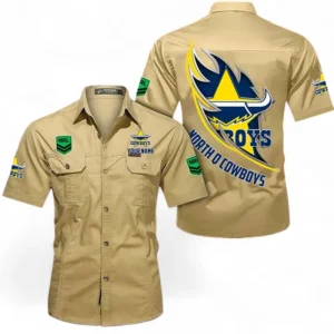 North Queensland Cowboys Fans Gift Short Sleeved Shirt, All Over Print Short Sleeved Shirt For Sport Fan, Custom Name NRL173071625003-Khaki