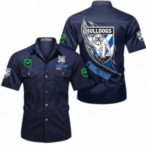 Canterbury-Bankstown Bulldogs Fans Gift Short Sleeved Shirt, All Over Print Short Sleeved Shirt For Sport Fan, Custom Name NRL173071625004-Dark Blue