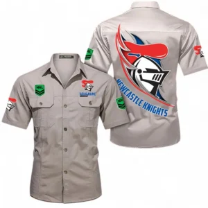 Newcastle Knights Fans Gift Short Sleeved Shirt, All Over Print Short Sleeved Shirt For Sport Fan, Custom Name NRL173071625005-Gray
