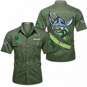 Canberra Raiders Fans Gift Short Sleeved Shirt, All Over Print Short Sleeved Shirt For Sport Fan, Custom Name NRL173071625006-Army Green