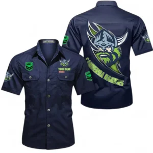 Canberra Raiders Fans Gift Short Sleeved Shirt, All Over Print Short Sleeved Shirt For Sport Fan, Custom Name NRL173071625006-Dark Blue