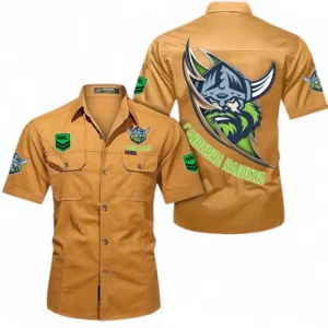Canberra Raiders Fans Gift Short Sleeved Shirt, All Over Print Short Sleeved Shirt For Sport Fan, Custom Name NRL173071625006-Turmeric