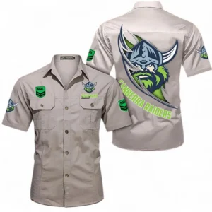 Canberra Raiders Fans Gift Short Sleeved Shirt, All Over Print Short Sleeved Shirt For Sport Fan, Custom Name NRL173071625006-Gray
