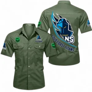 Gold Coast Titans Fans Gift Short Sleeved Shirt, All Over Print Short Sleeved Shirt For Sport Fan, Custom Name NRL173071625007-Army Green
