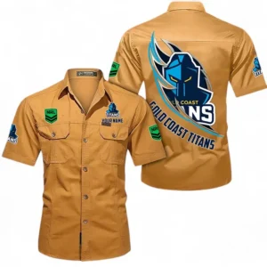 Gold Coast Titans Fans Gift Short Sleeved Shirt, All Over Print Short Sleeved Shirt For Sport Fan, Custom Name NRL173071625007-Turmeric