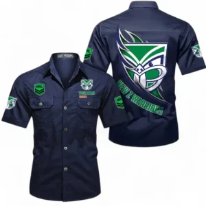 New Zealand Warriors Fans Gift Short Sleeved Shirt, All Over Print Short Sleeved Shirt For Sport Fan, Custom Name NRL173071625008-Dark Blue
