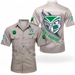 New Zealand Warriors Fans Gift Short Sleeved Shirt, All Over Print Short Sleeved Shirt For Sport Fan, Custom Name NRL173071625008-Gray