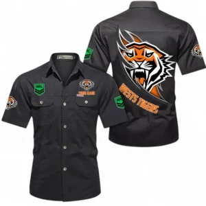 Wests Tigers Fans Gift Short Sleeved Shirt, All Over Print Short Sleeved Shirt For Sport Fan, Custom Name NRL173071625009-Black