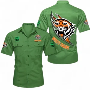 Wests Tigers Fans Gift Short Sleeved Shirt, All Over Print Short Sleeved Shirt For Sport Fan, Custom Name NRL173071625009-Fruit Green
