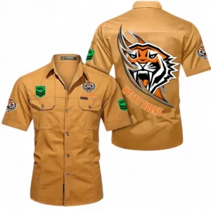 Wests Tigers Fans Gift Short Sleeved Shirt, All Over Print Short Sleeved Shirt For Sport Fan, Custom Name NRL173071625009-Turmeric