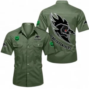 Penrith Panthers Fans Gift Short Sleeved Shirt, All Over Print Short Sleeved Shirt For Sport Fan, Custom Name NRL173071625010-Army Green
