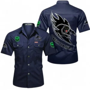 Penrith Panthers Fans Gift Short Sleeved Shirt, All Over Print Short Sleeved Shirt For Sport Fan, Custom Name NRL173071625010-Dark Blue