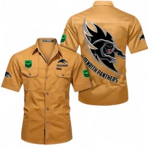 Penrith Panthers Fans Gift Short Sleeved Shirt, All Over Print Short Sleeved Shirt For Sport Fan, Custom Name NRL173071625010-Turmeric