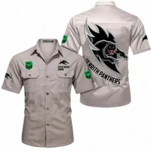 Penrith Panthers Fans Gift Short Sleeved Shirt, All Over Print Short Sleeved Shirt For Sport Fan, Custom Name NRL173071625010-Gray