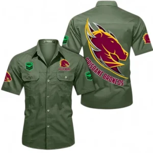 Brisbane Broncos Fans Gift Short Sleeved Shirt, All Over Print Short Sleeved Shirt For Sport Fan, Custom Name NRL173071625012-Army Green