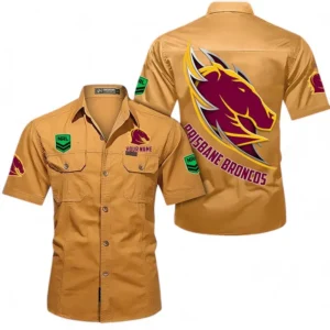 Brisbane Broncos Fans Gift Short Sleeved Shirt, All Over Print Short Sleeved Shirt For Sport Fan, Custom Name NRL173071625012-Turmeric