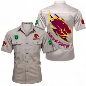 Brisbane Broncos Fans Gift Short Sleeved Shirt, All Over Print Short Sleeved Shirt For Sport Fan, Custom Name NRL173071625012-Gray