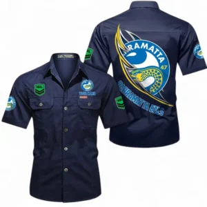 Parramatta Eels Fans Gift Short Sleeved Shirt, All Over Print Short Sleeved Shirt For Sport Fan, Custom Name NRL173071625013-Dark Blue