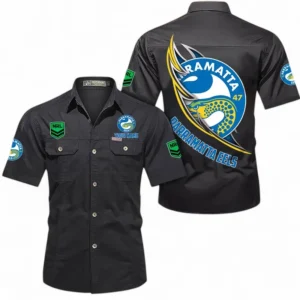 Parramatta Eels Fans Gift Short Sleeved Shirt, All Over Print Short Sleeved Shirt For Sport Fan, Custom Name NRL173071625013-Black