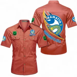 Parramatta Eels Fans Gift Short Sleeved Shirt, All Over Print Short Sleeved Shirt For Sport Fan, Custom Name NRL173071625013-Red