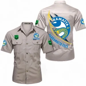 Parramatta Eels Fans Gift Short Sleeved Shirt, All Over Print Short Sleeved Shirt For Sport Fan, Custom Name NRL173071625013-Gray