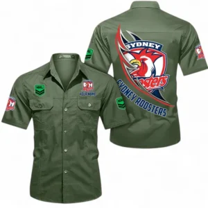 Sydney Roosters Fans Gift Short Sleeved Shirt, All Over Print Short Sleeved Shirt For Sport Fan, Custom Name NRL173071625014-Army Green