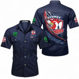Sydney Roosters Fans Gift Short Sleeved Shirt, All Over Print Short Sleeved Shirt For Sport Fan, Custom Name NRL173071625014-Dark Blue