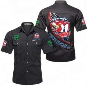 Sydney Roosters Fans Gift Short Sleeved Shirt, All Over Print Short Sleeved Shirt For Sport Fan, Custom Name NRL173071625014-Black