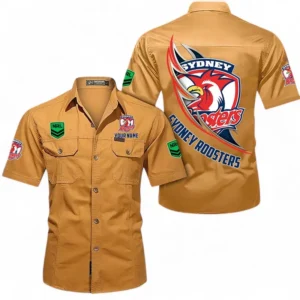 Sydney Roosters Fans Gift Short Sleeved Shirt, All Over Print Short Sleeved Shirt For Sport Fan, Custom Name NRL173071625014-Turmeric