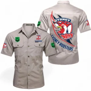 Sydney Roosters Fans Gift Short Sleeved Shirt, All Over Print Short Sleeved Shirt For Sport Fan, Custom Name NRL173071625014-Gray