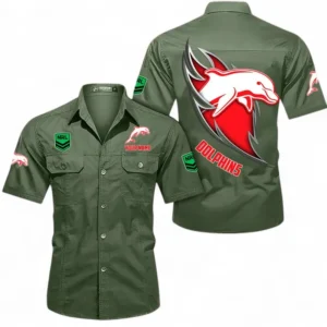 Redcliffe Dolphins Fans Gift Short Sleeved Shirt, All Over Print Short Sleeved Shirt For Sport Fan, Custom Name NRL173071625015-Army Green