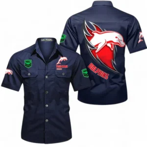 Redcliffe Dolphins Fans Gift Short Sleeved Shirt, All Over Print Short Sleeved Shirt For Sport Fan, Custom Name NRL173071625015-Dark Blue