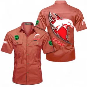 Redcliffe Dolphins Fans Gift Short Sleeved Shirt, All Over Print Short Sleeved Shirt For Sport Fan, Custom Name NRL173071625015-Red