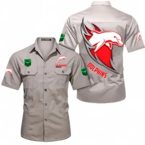 Redcliffe Dolphins Fans Gift Short Sleeved Shirt, All Over Print Short Sleeved Shirt For Sport Fan, Custom Name NRL173071625015-Gray