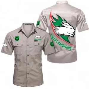 South Sydney Rabbitohs Fans Gift Short Sleeved Shirt, All Over Print Short Sleeved Shirt For Sport Fan, Custom Name NRL173071625016-Gray