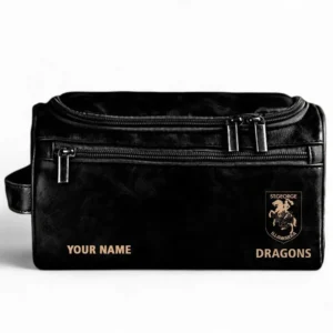 St George Illawarra Dragons  Fans Gift Leather Toiletry Bag, All Over Print Leather Toiletry Bag For Sport Fan, Custom Name NRL177071525666-Black