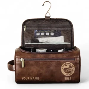 Parramatta Eels  Fans Gift Leather Toiletry Bag, All Over Print Leather Toiletry Bag For Sport Fan, Custom Name NRL177071525668-Dark Brown