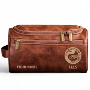 Parramatta Eels  Fans Gift Leather Toiletry Bag, All Over Print Leather Toiletry Bag For Sport Fan, Custom Name NRL177071525668-Reddish Brown