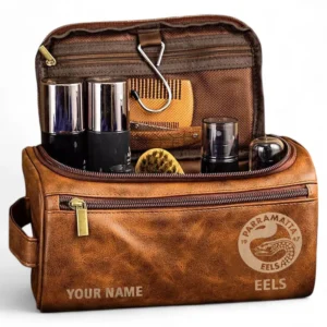 Parramatta Eels  Fans Gift Leather Toiletry Bag, All Over Print Leather Toiletry Bag For Sport Fan, Custom Name NRL177071525668-Yellowish Brown