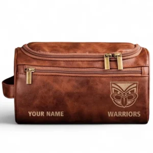 New Zealand Warriors  Fans Gift Leather Toiletry Bag, All Over Print Leather Toiletry Bag For Sport Fan, Custom Name NRL177071525669-Reddish Brown