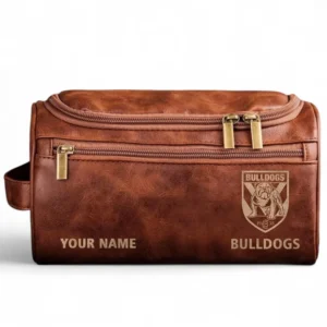 Canterbury-Bankstown Bulldogs  Fans Gift Leather Toiletry Bag, All Over Print Leather Toiletry Bag For Sport Fan, Custom Name NRL177071525670-Reddish Brown