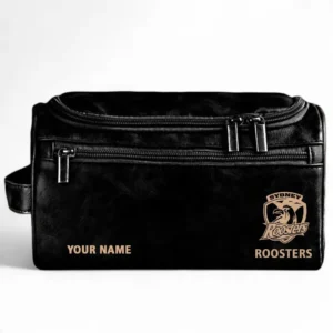 Sydney Roosters  Fans Gift Leather Toiletry Bag, All Over Print Leather Toiletry Bag For Sport Fan, Custom Name NRL177071525671-Black