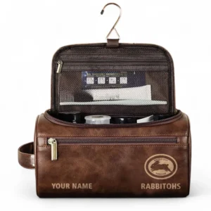 South Sydney Rabbitohs  Fans Gift Leather Toiletry Bag, All Over Print Leather Toiletry Bag For Sport Fan, Custom Name NRL177071525673-Dark Brown