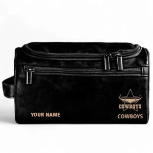 North Queensland Cowboys  Fans Gift Leather Toiletry Bag, All Over Print Leather Toiletry Bag For Sport Fan, Custom Name NRL177071525679-Black