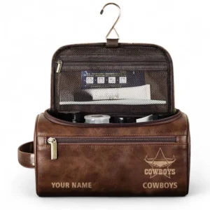 North Queensland Cowboys  Fans Gift Leather Toiletry Bag, All Over Print Leather Toiletry Bag For Sport Fan, Custom Name NRL177071525679-Dark Brown