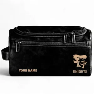 Newcastle Knights  Fans Gift Leather Toiletry Bag, All Over Print Leather Toiletry Bag For Sport Fan, Custom Name NRL177071525680-Black